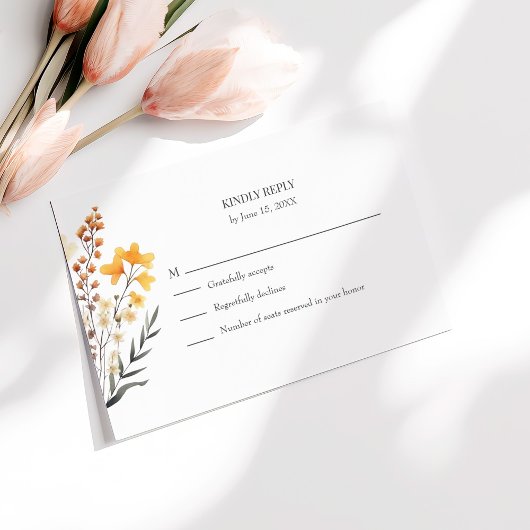 Peach Wildflower Meadow Bruiloft RSVP Kaart