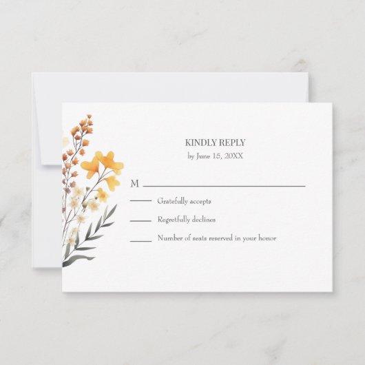 Peach Wildflower Meadow Bruiloft RSVP Kaart (Voorkant)