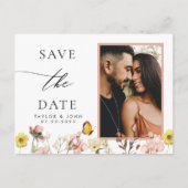 Peach Wildflower Photo Save the Date Briefkaart (Voorkant)