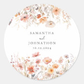 Peach Wildflower Waterverf bruiloft Ronde Sticker (Voorkant)