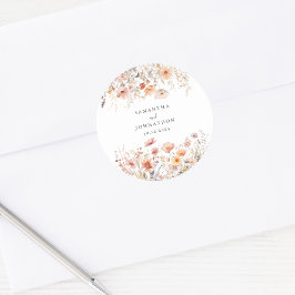 Peach Wildflower Waterverf bruiloft Ronde Sticker