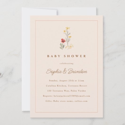 Peach Wildflowers Couples Baby shower Uitnodiging (Voorkant)