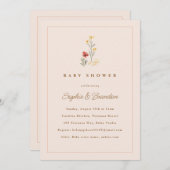 Peach Wildflowers Couples Baby shower Uitnodiging (Voorkant / Achterkant)
