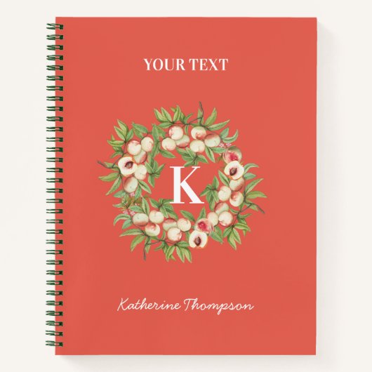 Peach Wreath & Greenery Monogram Initiaal Notitieboek (Voorkant)
