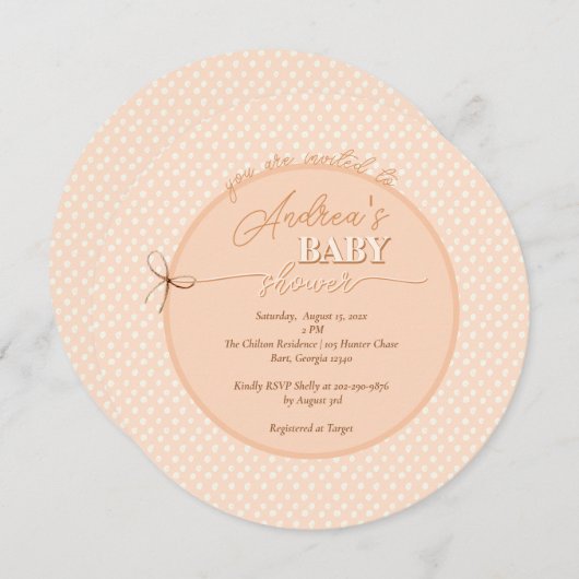 Peach-y Shoe String Baby shower Kaart (Voorkant / Achterkant)