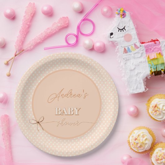 Peach-y Shoe String Baby shower Papieren Bordje (Feest)