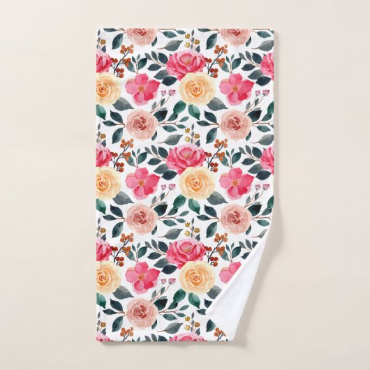 Peach Yellow roze Greenery Girly Floral Pattern Bad Handdoek (Handdoek)