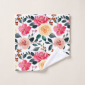 Peach Yellow roze Greenery Girly Floral Pattern Bad Handdoek (Wasdoekje)