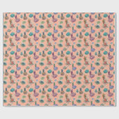 *~* Peach zalmon Blue Green Succulent Pattern Cadeaupapier (Vlak)