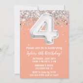 Peach Zilver 4e verjaardag Uitnodiging (Voorkant)