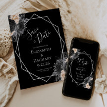 Peach Zilver Bloem Geo Zwart Save the Date