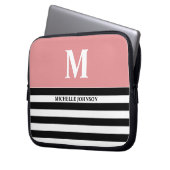 Peach Zwart Gestreepte Laptop Hoesje voor Vrouwen  Sleeve (Voorkant Links)