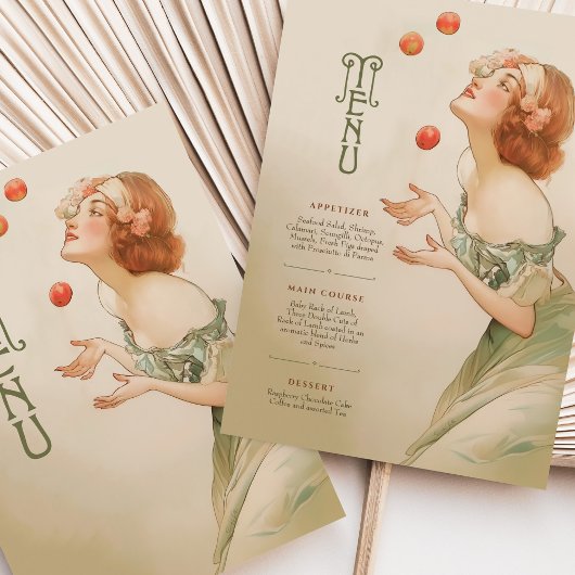 Peaches Art Nouveau Wedding Menu Kaart