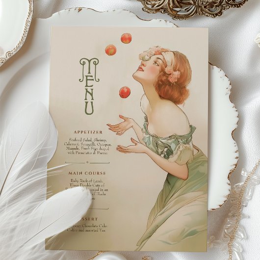 Peaches Art Nouveau Wedding Menu Kaart