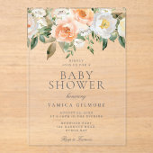 Peaches & Cream Floral Spring Summer Baby shower Acryl Uitnodigingen (Voorkant)