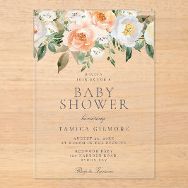 Peaches & Cream Floral Spring Summer Baby shower Acryl Uitnodigingen