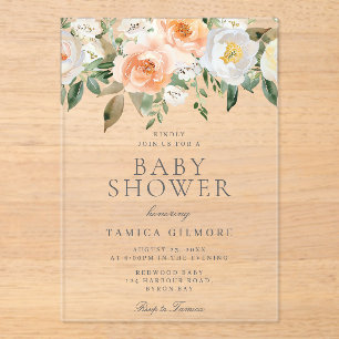 Peaches & Cream Floral Spring Summer Baby shower Acryl Uitnodigingen