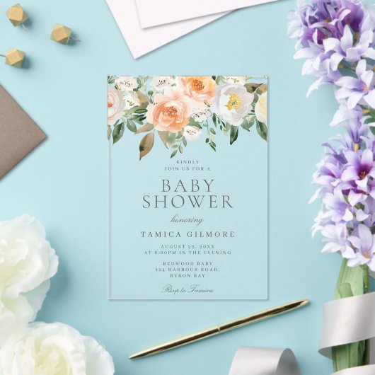 Peaches & Cream Floral Spring Summer Baby shower Acryl Uitnodigingen (Insitu (Huwelijk))