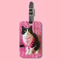Peaches de Tuxedo Cat Roze Bandana Bagage Label