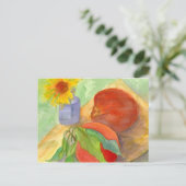 Peaches Fresh Fruit Daisy Flower Waterverf Art Briefkaart (Staand voorkant)