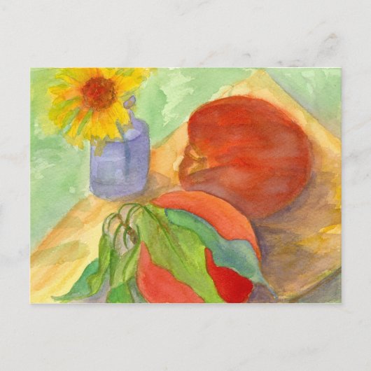 Peaches Fresh Fruit Daisy Flower Waterverf Art Briefkaart (Voorkant)