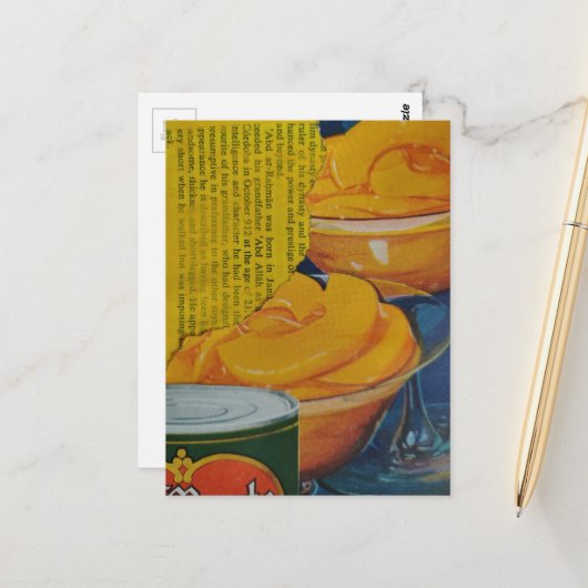 Peaches from 1930s era collage briefkaart (Voorkant / Achterkant in situ)