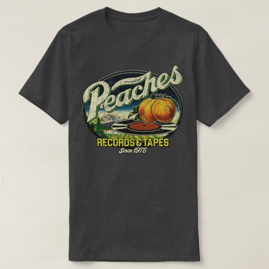 Peaches Records Tapes 1975 Pin 1 T-shirt (Design voorkant)