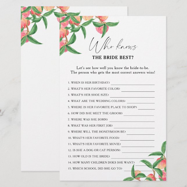 Peaches - Wie weet de bruid beste spel (Voorkant / Achterkant)