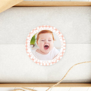 Peachy 1e Verjaardag Kinder Foto Bedankt voor Koms Ronde Sticker