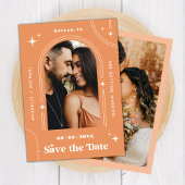 Peachy Abrioton Boho Arch Retro Script 2 Foto 70's Save The Date