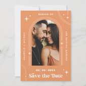 Peachy Abrioton Boho Arch Retro Script 2 Foto 70's Save The Date (Voorkant)