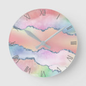 Peachy Agaat | zachte pastel Waterverf Ombre Ronde Klok (Voorkant)