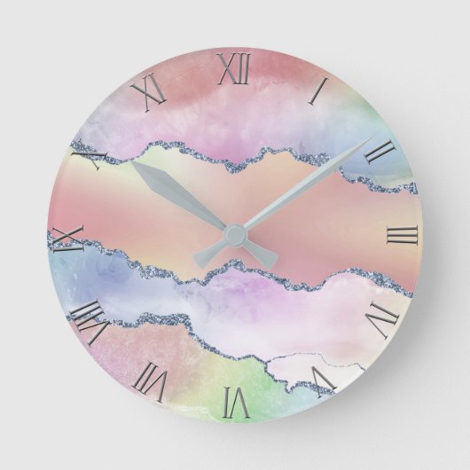 Peachy Agaat |  zachte pastel Waterverf Ombre Ronde Klok (Voorkant)