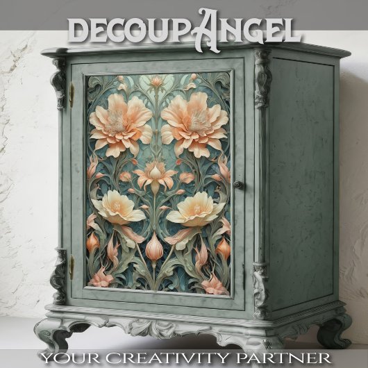 Peachy Aqua Elegance - Decoupage - Tissuepapier