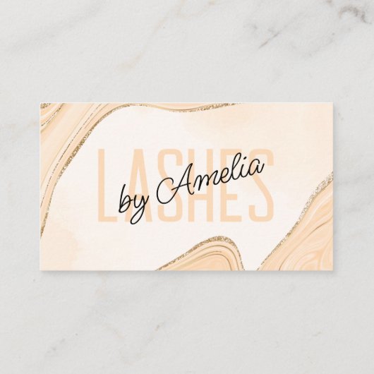 Peachy Beige Gouden Glitter Agaat Oogwimpers Brows Visitekaartje (Achterkant)