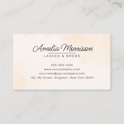 Peachy Beige Gouden Glitter Agaat Oogwimpers Brows Visitekaartje (Voorkant)