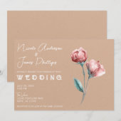 Peachy Beige Waterverf Bloemenbruiloft Kaart (Voorkant / Achterkant)