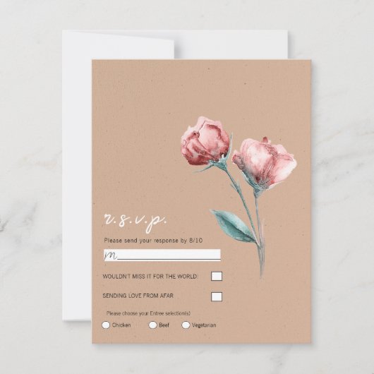 Peachy Beige Waterverf Floral Wedding RSVP Kaart (Voorkant)