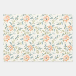 Peachy Blossoms Floral Gingham Wrapping Paper