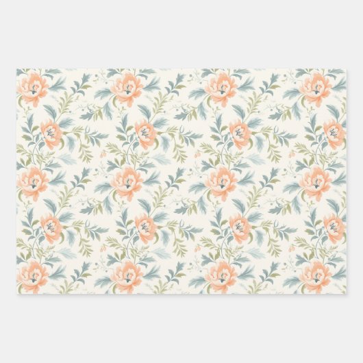 Peachy Blossoms Floral Gingham Wrapping Paper (Voorkant)