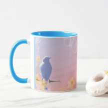 Peachy Blue Bird: Vogels en perenbloemen