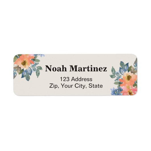 Peachy Blue Waterverf Floral Etiket (Voorkant)