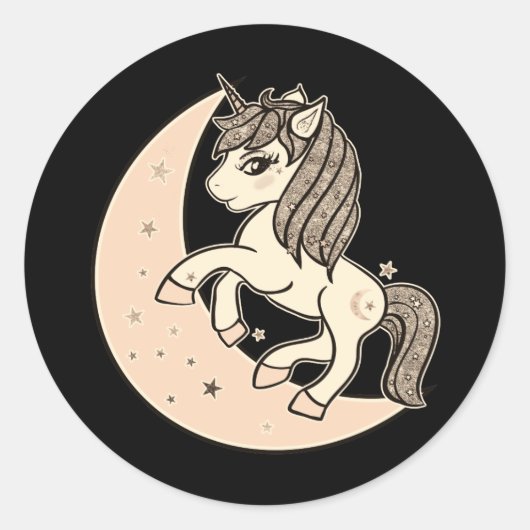 Peachy Blush Pink Celestial Moon & Stars Unicorn Ronde Sticker (Voorkant)