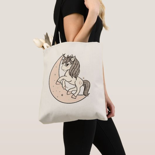 Peachy Blush Pink Celestial Moon & Stars Unicorn Tote Bag (Dichtbij)