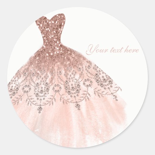 Peachy Blush Roze Glitter Glam Dress Vrijgezellenf Ronde Sticker (Voorkant)