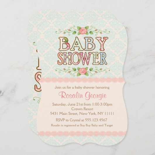 Peachy Chic, Country Baby shower Invitation Kaart (Voorkant / Achterkant)