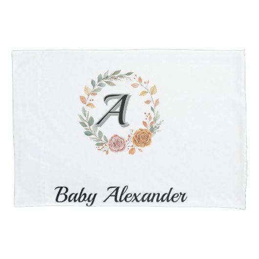 Peachy Coral Rose Wreath Personalized Name Kussensloop (Voorkant)