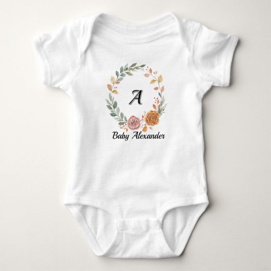 Peachy Coral Rose Wreath Personalized Name Romper (Voorkant)