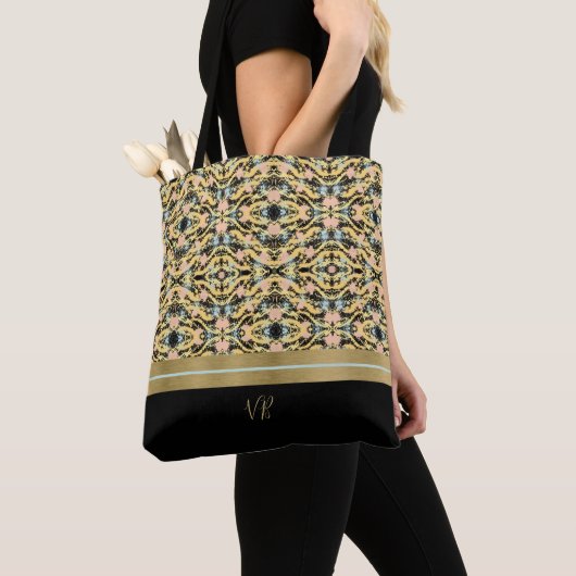 Peachy en zwarte kleur Splash Tote Bag (Dichtbij)