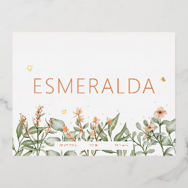 Peachy florale geboorte aankondiging Folie Briefka